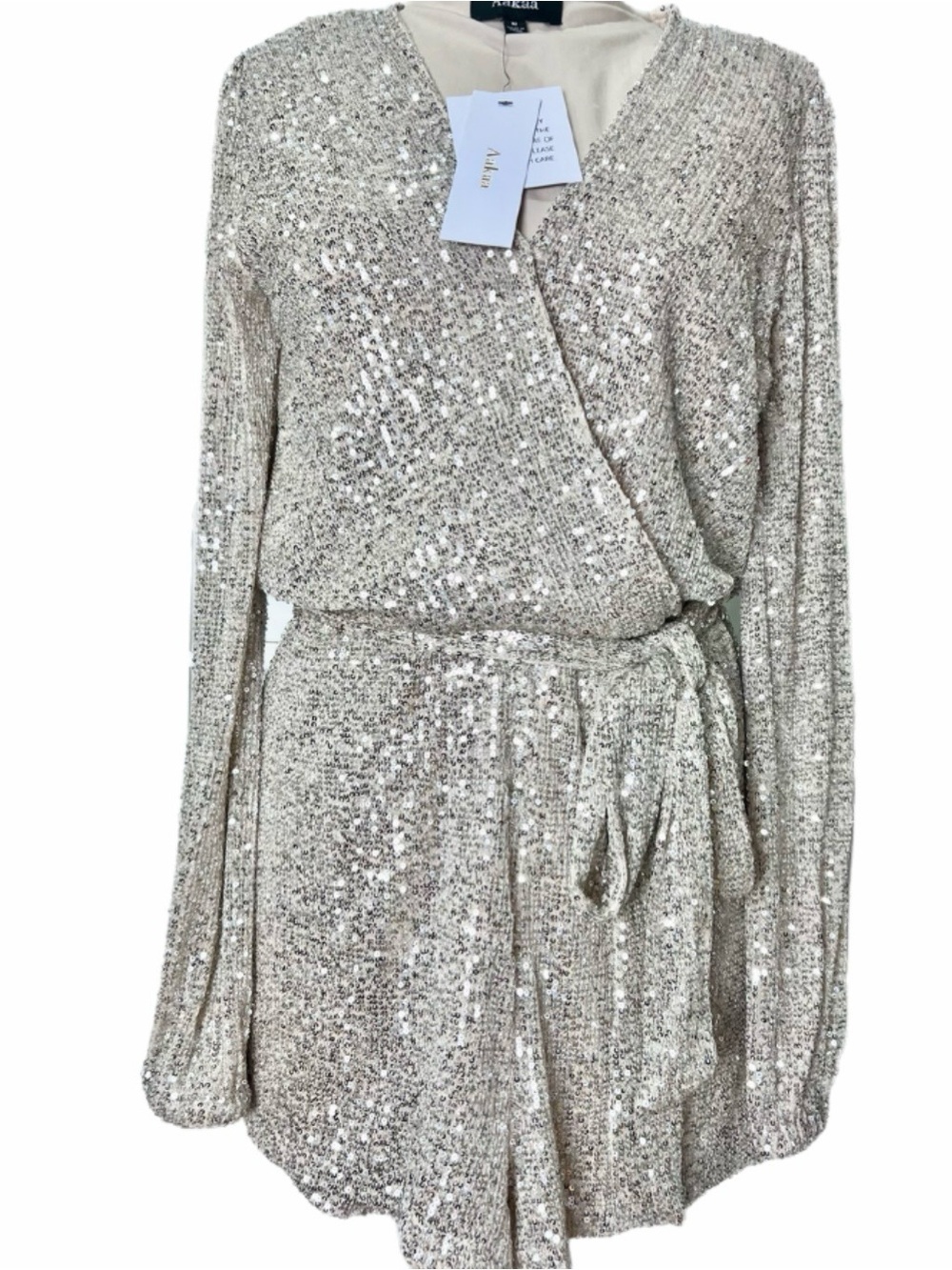 Aakaa Silver Sequin Wrap Romper - Picture 5 of 8